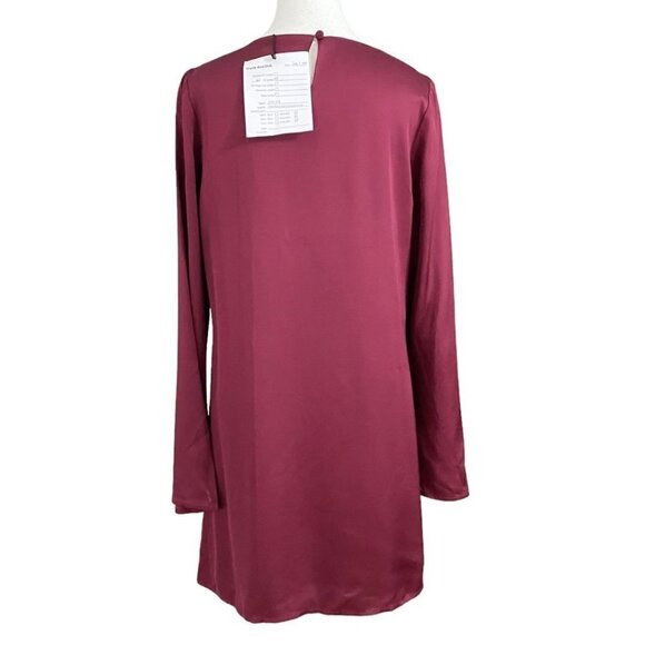 NWT FRANK & OAK THE SATIN MINI FLARED SLEEVE DRESS IN BURGUNDY - M - Picture 3 of 8